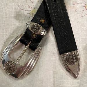 Lee River made in Ireland black leather belt Celtic knot 36”